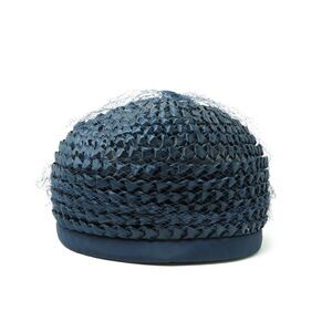 Vintage Navy Blue Straw Hat Union Made 415939 Tulle Netting